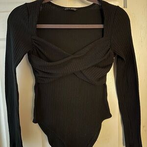 SHEIN Elegant Black Twist Front Bodysuit